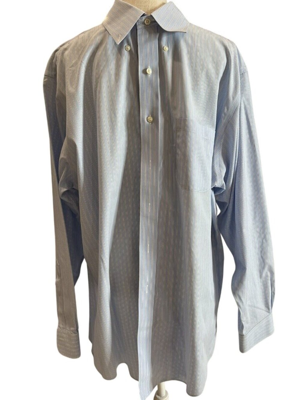Brooks Brothers Mens Classic Fit Non-Iron Blue Stripe Cotton Shirt 17.5/35